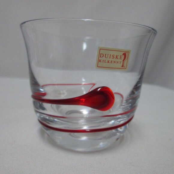 Duiske Kilkenny Irish hand cut glass red swirl votive candle holders Set 2 NEW - Picture 7 of 13